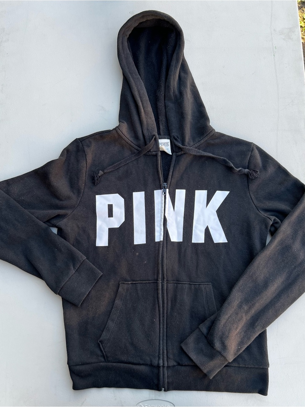 PINK Victoria's Secret Black Zip Hoodie with White Logo
